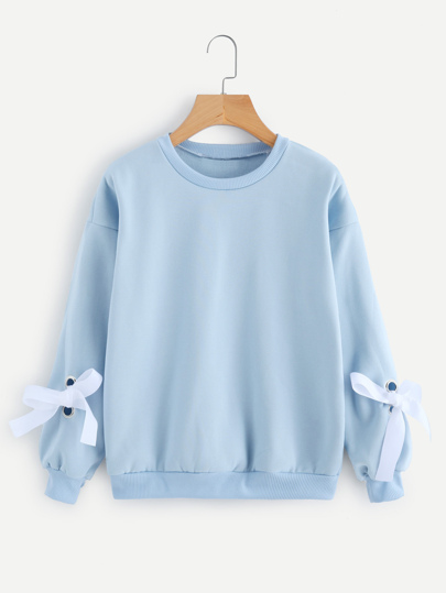 Eyelet Tie Sleeve Sweatshirt