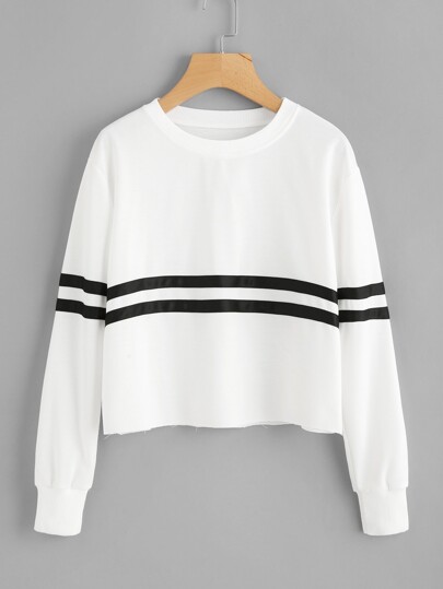 Contrast Striped Raw Hem Sweatshirt