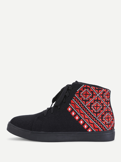 Geometric Embroidery High Top Trainers
