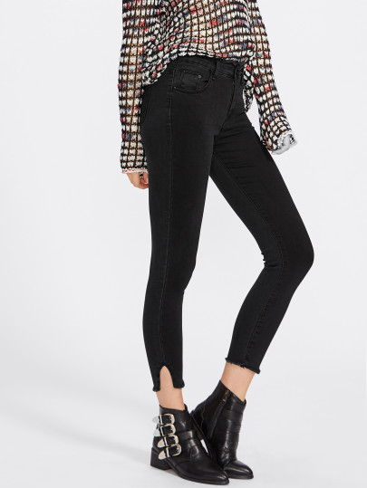 Cut Out Raw Hem Skinny Jeans