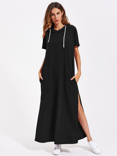 Pocket Side High Slit Hoodie Dress