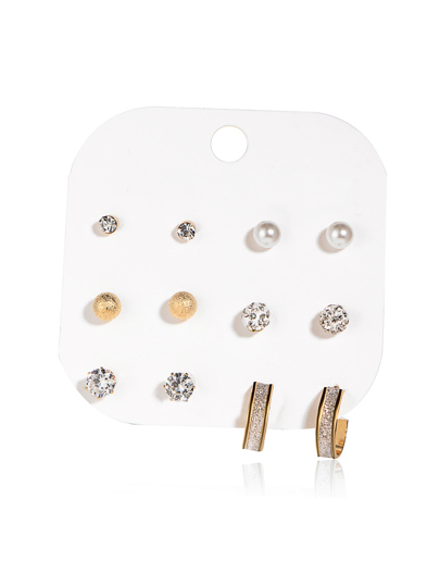 Faux Pearl & Rhinestone Design Stud Earring Set