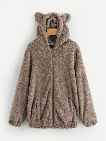 Chaqueta con capucha de lana artificial
