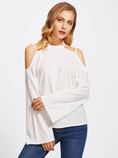 Open Shoulder Fluted Sleeve Tee