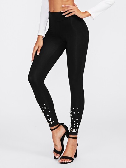 Leggings avec embellissement de strass et perle