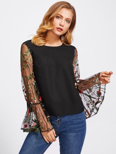 Top avec manche trompe avec maille