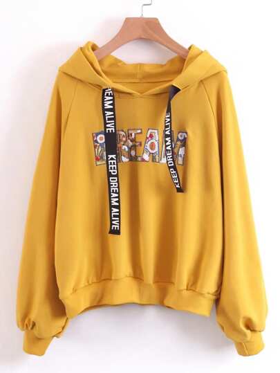 Slogan Strap Sequin Detail Hoodie