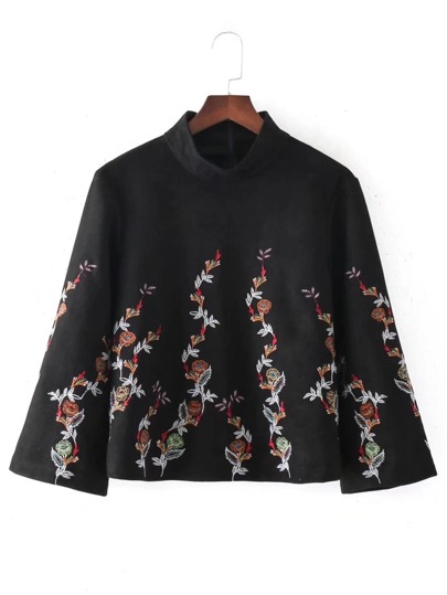 Top de cuello mock con bordado de flor