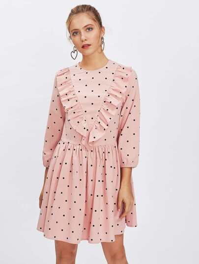 Robe pois bohême à volants