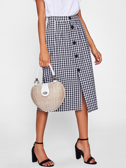 Gingham Single Breasted Skirt