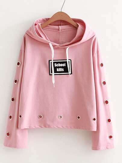 Hoodie mit Öse und Sloganmuster