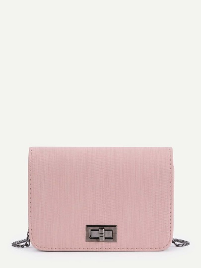 Twist Lock PU Flap Chain Crossbody Bag