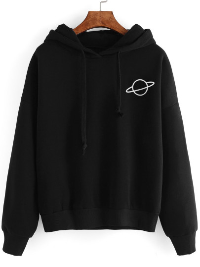 Hoodie mit Planetmuster und sehr tief angesetzter Schulterpartie