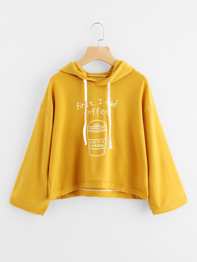 Drop Shoulder Graphic Print Hoodie