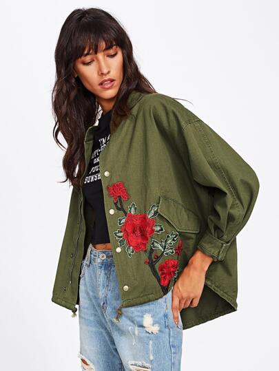Embroidery Patch High Low Utility Jacket