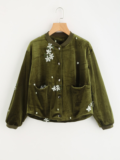 Flower Embroidered Velvet Jacket