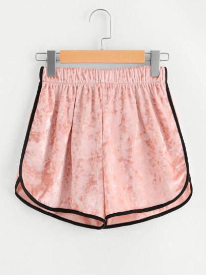 Shorts de terciopelo de cintura elástica ribete en contraste