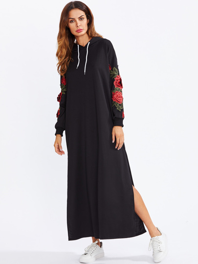Split Side Applique Hooded Dress