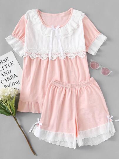Ensemble de Pyjama bicolore dentelle