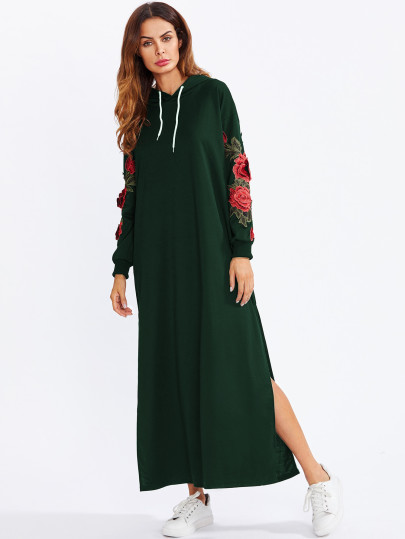 Split Side Applique Hooded Sweatshirt Dress