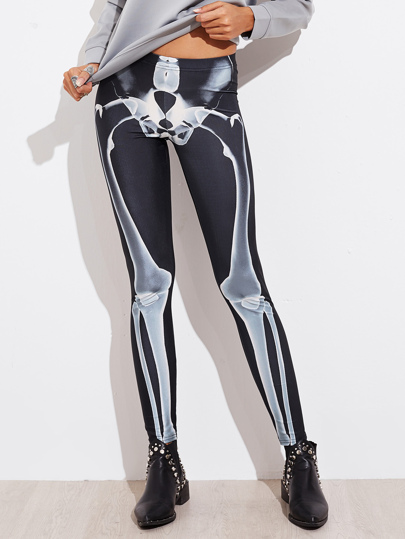 Leggings imprimé du squelette de la Toussaint