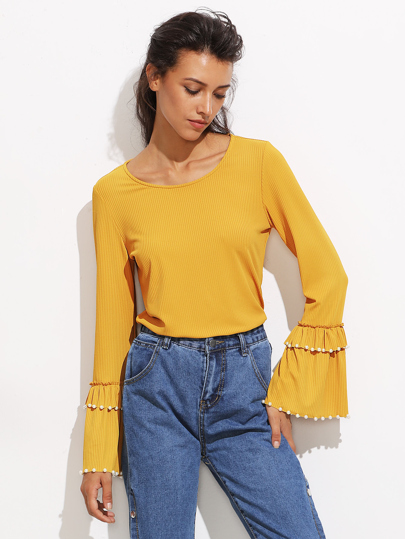Bluse mit Perlen und Glockenmanschette