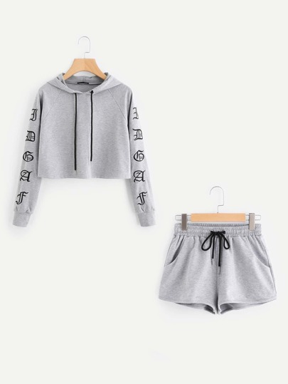 Heather Knit Crop Hoodie & Shorts Set