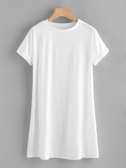 Rolled Sleeve Basic Tee Dress