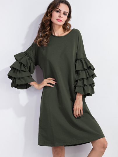 Tiered Frill Sleeve Tunic Dress
