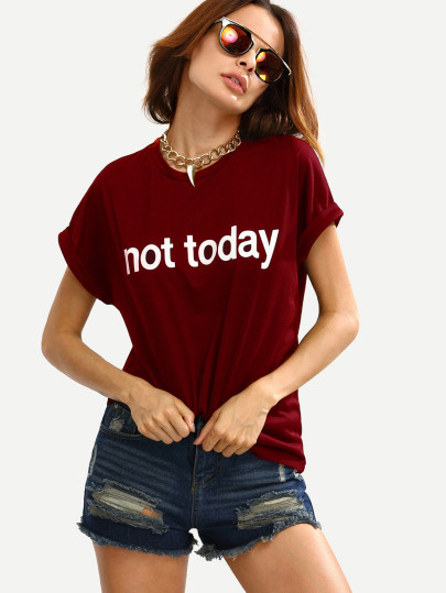 Borgogna Lettera Stampa risvolto T-shirt