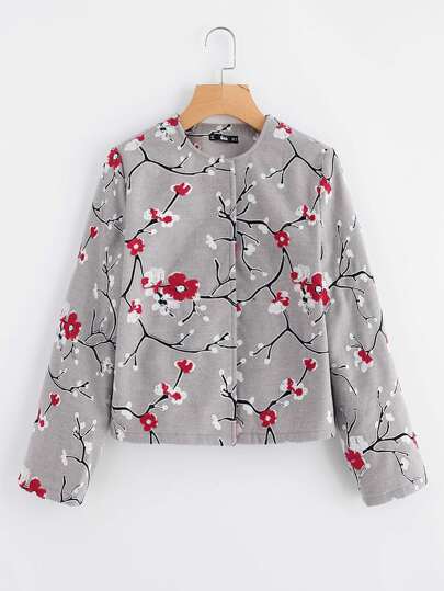 Blossom Embroidered Hidden Button Coat