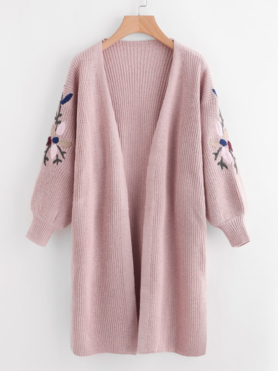Langlinie Cardigan mit Blumen Stickereien und Schlitzseite