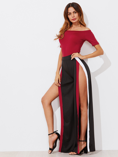 Bardot Body Con Contrasto Trim Spartiti Grandi Pantaloni