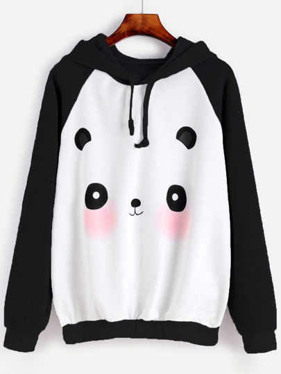 Sweat à capuche raglan imprimé du panda de l\'animation