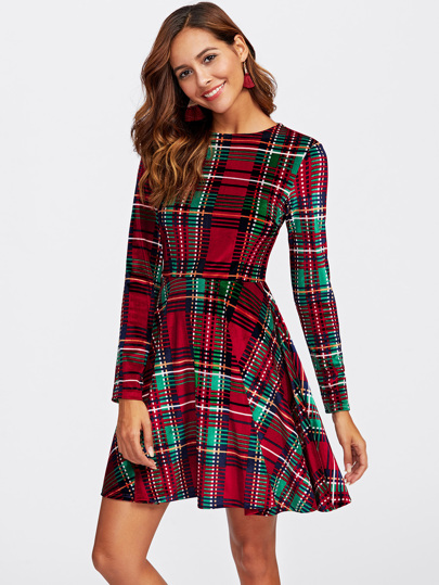 Fitted & Flared Checked Kleid