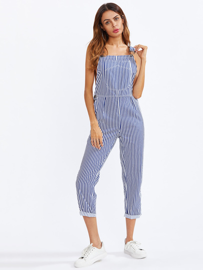 Bib Pocket Front Striped Overalls