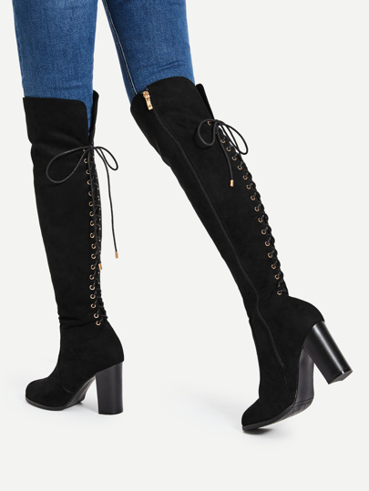 Bottes au genou à talons hauts à lacets