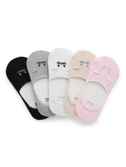 Calcetines invisibles con patrón bordado de gato 5 pares