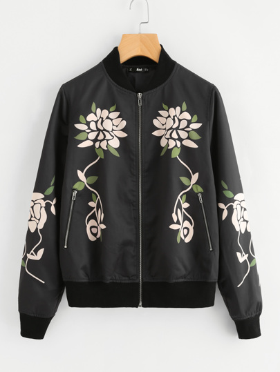 Bomber Jacke mit Blumenmuster