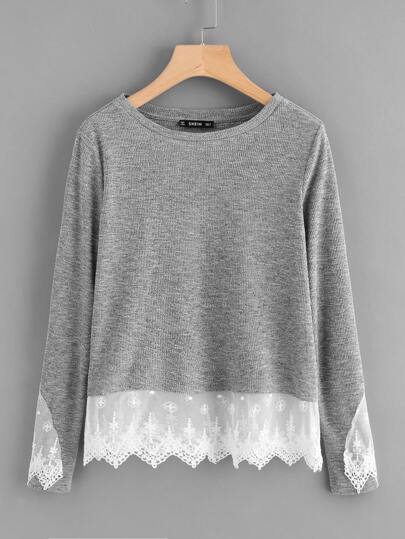 Top avec maille brodé