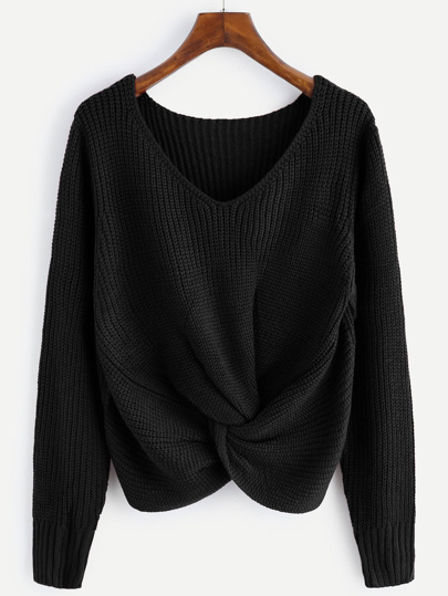 V-neckline Twist Front Sweater