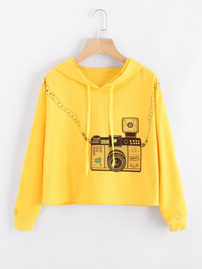 Graphic Print Drawstring Hoodie