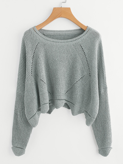 Scalloped Hem Eyelet Crop Jumper