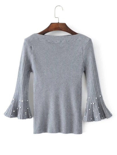 Jersey de manga acampanada con perla artificial