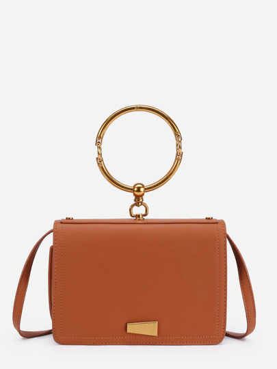 Metal Detail PU Shoulder Bag With Ring Handle