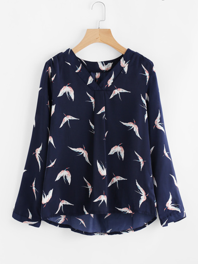 Blouse col en V trapèze imprimée