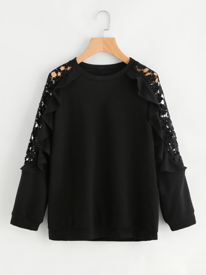 Sweat-shirt avec garniture de dentelle