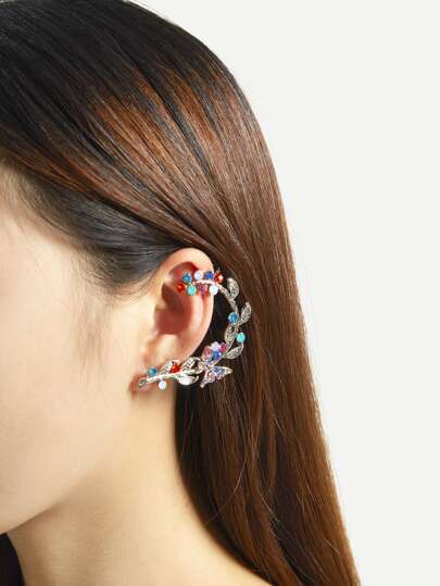 Rhinestone Leaf Left Ear Climber