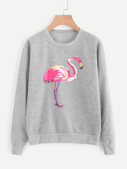 Flamingo Print Marled Sweatshirt