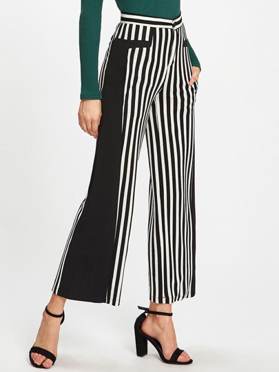 Contrast Panel Vertical Striped Pants